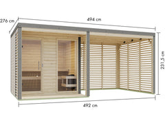 Karibu Hybrid Saunahaus Ares 2, inkl. Anbaudach in naturbelassen/graualuminium, inkl. 9 kW Ofen ext. Steuerung easy – Vorschau 2