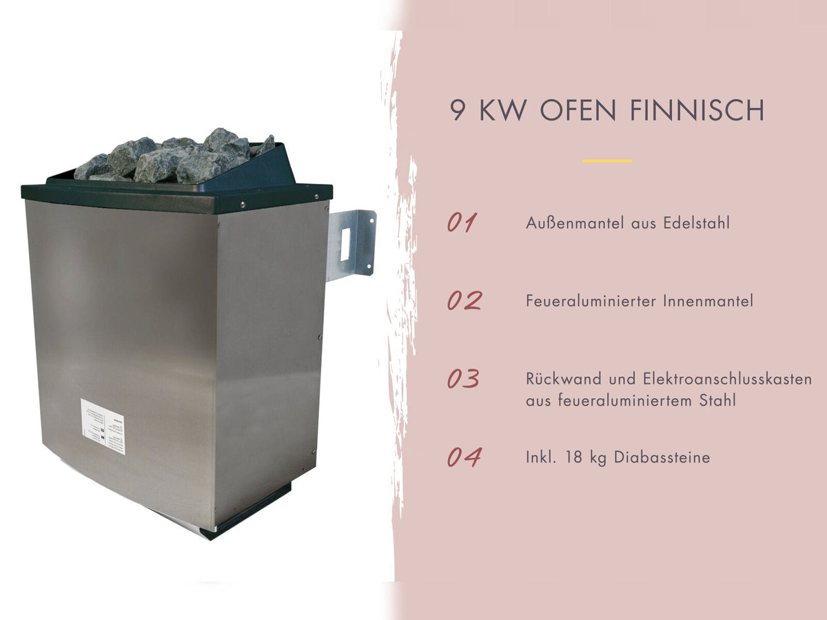 Karibu Hybrid Saunahaus Ares 2, inkl. Anbaudach in naturbelassen/graualuminium, inkl. 9 kW Ofen ext. Steuerung easy
