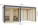 Karibu Hybrid Saunahaus Ares 2, inkl. Anbaudach in naturbelassen/anthrazit, inkl. 9 kW Ofen ext. Steuerung easy