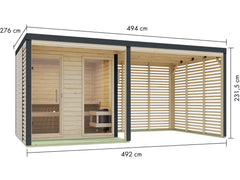 Karibu Hybrid Saunahaus Ares 2, inkl. Anbaudach in naturbelassen/anthrazit, inkl. 9 kW Bioofen ext. Steuerung easy – Vorschau 2