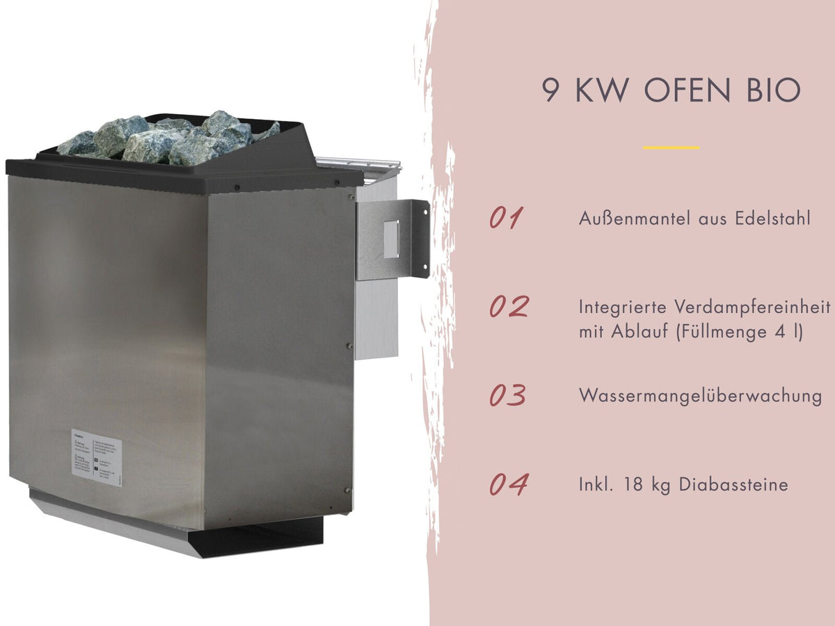 Karibu Hybrid Saunahaus Ares 2, inkl. Anbaudach in naturbelassen/anthrazit, inkl. 9 kW Bioofen ext. Steuerung Wifi HUUM