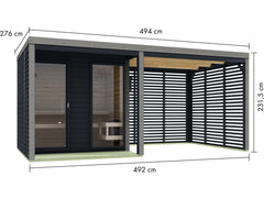 Karibu Hybrid Saunahaus Ares 2, inkl. Anbaudach in anthrazit/graualuminium -ohne Ofen- – Vorschau 2
