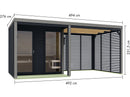 Karibu Hybrid Saunahaus Ares 2, inkl. Anbaudach in anthrazit/graualuminium, inkl. 9 kW Ofen ext. Steuerung easy