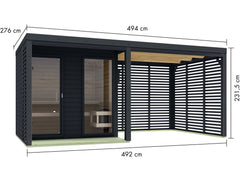 Karibu Hybrid Saunahaus Ares 2, inkl. Anbaudach in anthrazit/anthrazit, inkl. 9 kW Bioofen ext. Steuerung easy – Vorschau 2