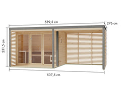 Karibu Hybrid Saunahaus Ares 3, inkl. Anbaudach in naturbelassen/graualuminium, inkl. 9 kW Ofen ext. Steuerung Wifi HUUM – Vorschau 2