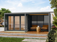 Karibu Hybrid Saunahaus Ares 3, inkl. Anbaudach in anthrazit/graualuminium, inkl. 9 kW Ofen ext. Steuerung Wifi HUUM – Vorschau 1