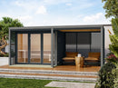 Karibu Hybrid Saunahaus Ares 3, inkl. Anbaudach in anthrazit/graualuminium, inkl. 9 kW Ofen ext. Steuerung Wifi HUUM