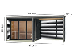 Karibu Hybrid Saunahaus Ares 3, inkl. Anbaudach in anthrazit/graualuminium, inkl. 9 kW Bioofen ext. Steuerung Wifi HUUM – Vorschau 2