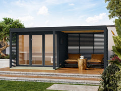 Karibu Hybrid Saunahaus Ares 3, inkl. Anbaudach in anthrazit/anthrazit, inkl. 9 kW Ofen ext. Steuerung Wifi HUUM – Vorschau 1