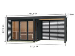 Karibu Hybrid Saunahaus Ares 3, inkl. Anbaudach in anthrazit/anthrazit, inkl. 9 kW Bioofen ext. Steuerung Wifi HUUM – Vorschau 2