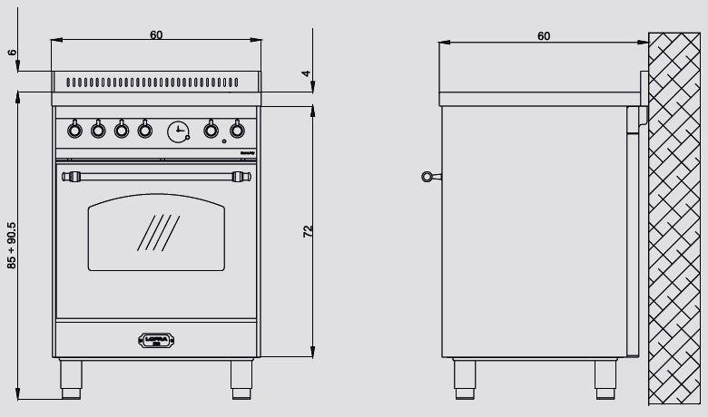 LOFRA - DOLCEVITA INDUCTION - SINGLE OVEN 60cm - RBI 66 MFT/ 4I - Ivory - Brass Finish 