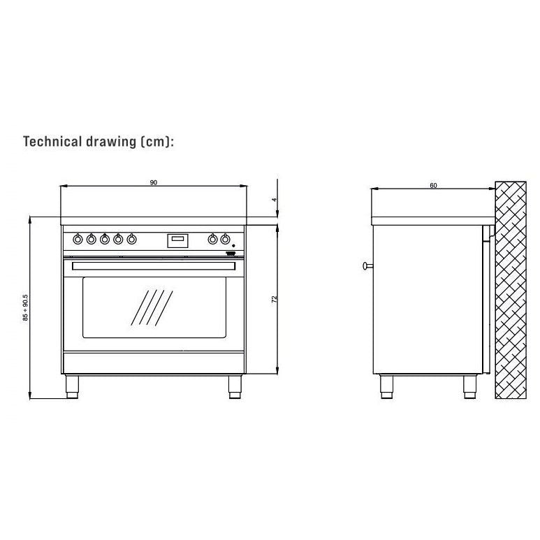 LOFRA - VENEZIA INDUCTION - SINGLE OVEN - PNMG 96 WMFT/ 5I - STAINLESS STEEL BLACK DOOR 