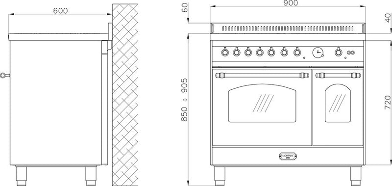LOFRA - DOLCEVITA INDUCTION - DOUBLE OVEN 90 cm - RBID 96 MFTE/ 5I - Ivory - Chrome Finish 