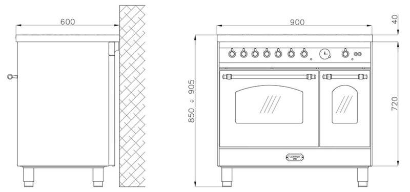 LOFRA - DOLCEVITA INDUCTION - DOUBLE OVEN 90cm - RNMD 96 MFTE/ 5IF - Black - Chrome Finish