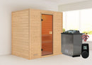 Karibu Massivholzsauna "Sauna Mila 3" 2 Personen 9 kW Bio-Kombi Ofen + Steuergerät HUUM WIFI