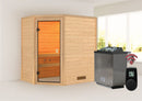 Karibu Massivholzsauna "Sauna Mila 4" 2 Personen 9 kW Bio-Kombi Ofen + Steuergerät HUUM WIFI