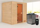 Karibu Massivholzsauna "Sauna Mila 5" 4 Personen 9 kW Bio-Kombi Ofen + Steuergerät HUUM WIFI