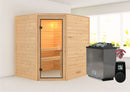 Karibu Massivholzsauna "Sauna Mila 6" 4 Personen 9 kW Bio-Kombi Ofen + Steuergerät HUUM WIFI