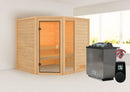 Karibu Massivholzsauna "Sauna Mila 7" 4 Personen 9 kW Bio-Kombi Ofen + Steuergerät HUUM WIFI