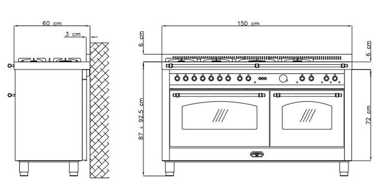 LOFRA - DOLCEVITA - DOUBLE OVEN 150 cm - RRD 156 SMFET+MFT / AEOV - Burgundy brass finish 