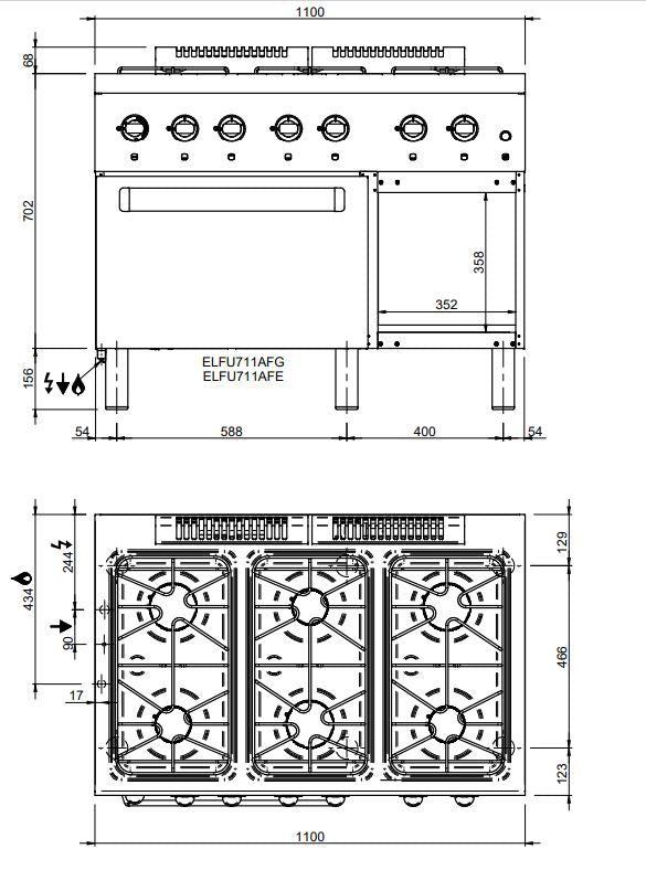 Bergman Profiline 700 Gas Stove with 6 Burners &amp; Electric Convection Oven