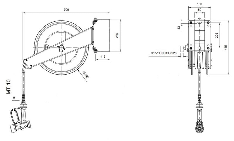 Bergman Profiline Hose Reel with Housing and Shower - 10 Meters