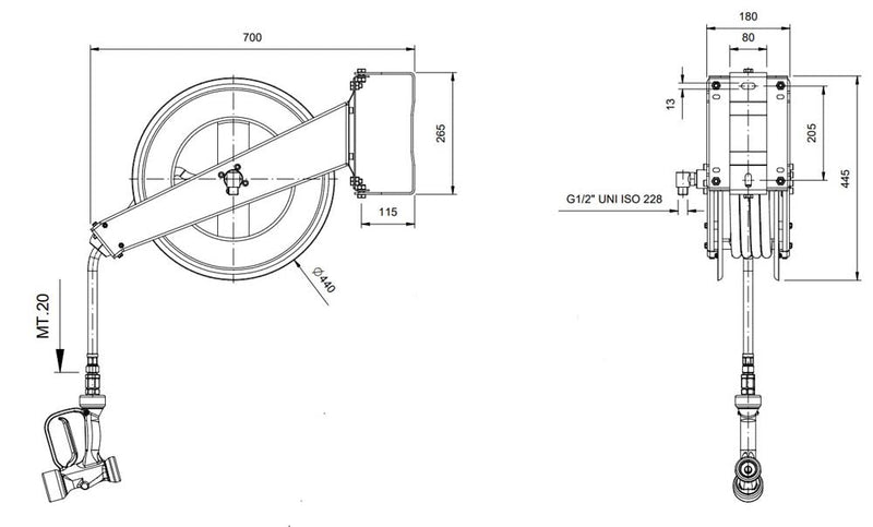 Bergman Profiline Hose Reel with Housing and Shower - 20 Meters