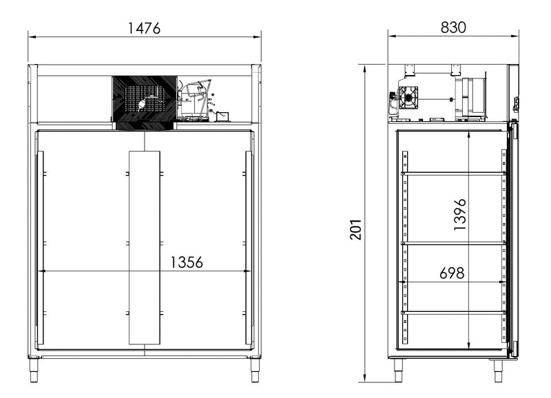 Bergman Ecoline 1400 Gastro Edelstahl-Kühlschrank 2-Türig Gn 2/1 -1300 L