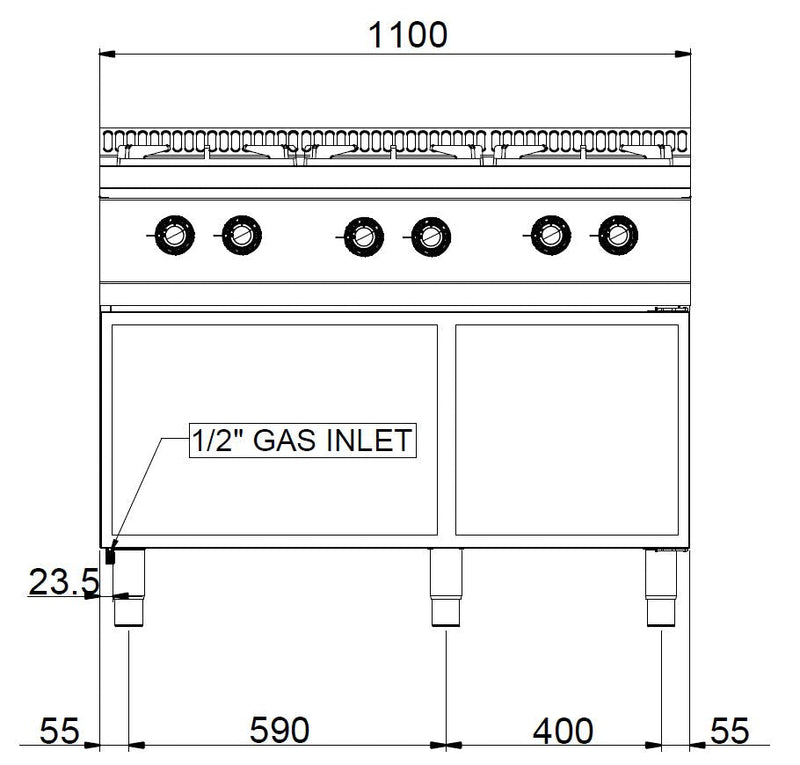 Bergman Profiline 700 Gas Stove with 6 Burners &amp; Open Base