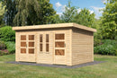 Karibu Gartenhaus “Schönbuch 2” Flachdach zum Wohnen mit zwei Räumen modern aus Holz in Natur