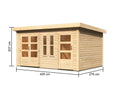Karibu Gartenhaus “Schönbuch 2” Flachdach zum Wohnen mit zwei Räumen modern aus Holz in Natur