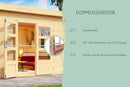 Karibu Gartenhaus “Schönbuch 2” Flachdach zum Wohnen mit zwei Räumen modern aus Holz in Natur