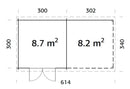 Palmako Gartenhaus Ella 8,7+8,2 m² aus Holz, 28 mm