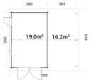 Palmako Roger 19,0+16,2 m2 mit Holztor