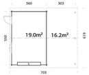 Palmako Garage Roger 19,0+16,2 m² mit Sektionaltor aus Holz, 44 mm