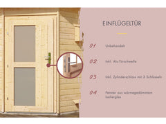 Karibu Saunahaus Skrollan 3 38 mm- 11 kW Bioofen ext. Strg- Milchglastür – Vorschau 4
