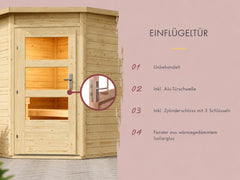 Karibu Saunahaus Skrollan 3 38 mm- 11 kW Ofen ext. Strg- moderne Tür – Vorschau 6
