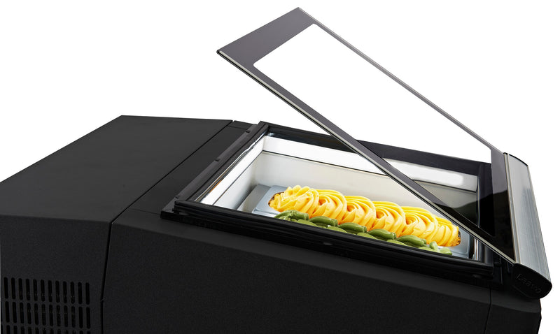 COMBISTEEL TISCHMODELL SPEISEISVITRINE SCHWARZ  ÖFFNET AUF DER BEDIENUNG SEITE