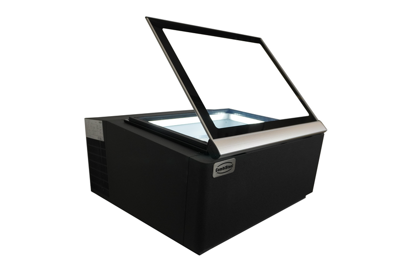 COMBISTEEL TISCHMODELL SPEISEISVITRINE SCHWARZ  ÖFFNET AUF DER BEDIENUNG SEITE