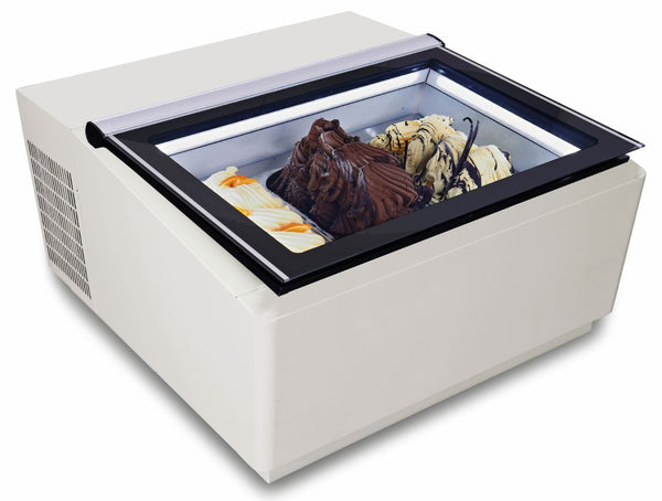 COMBISTEEL TABLE MODEL ICE CREAM DISPLAY CABINET WHITE OPENS ON THE CUSTOMER SIDE