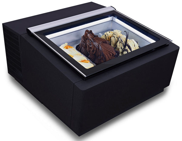 COMBISTEEL TABLE MODEL ICE CREAM DISPLAY CABINET BLACK OPENS ON THE CUSTOMER SIDE