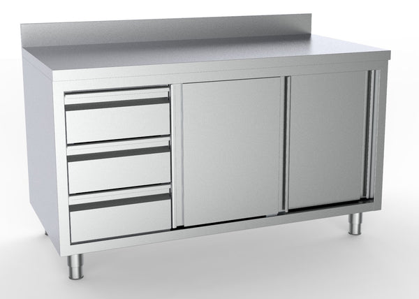 COMBISTEEL 700 WORKTABLE SLIDING DOORS DRAWERS LEFT WITH UPSTAND 1800 
