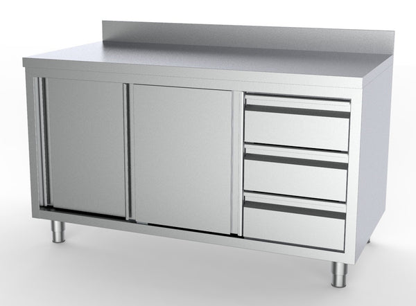COMBISTEEL 700 WORKTABLE SLIDING DOORS DRAWERS RIGHT WITH UPSTAND 1800 