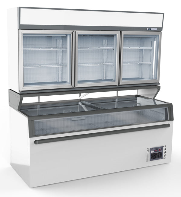 COMBISTEEL WALL-MOUNTED FREEZER WHITE 3 GLASS DOORS