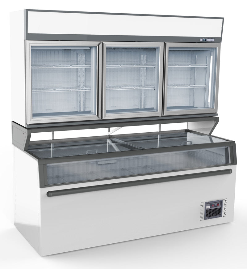COMBISTEEL WALL-MOUNTED FREEZER WHITE 3 GLASS DOORS