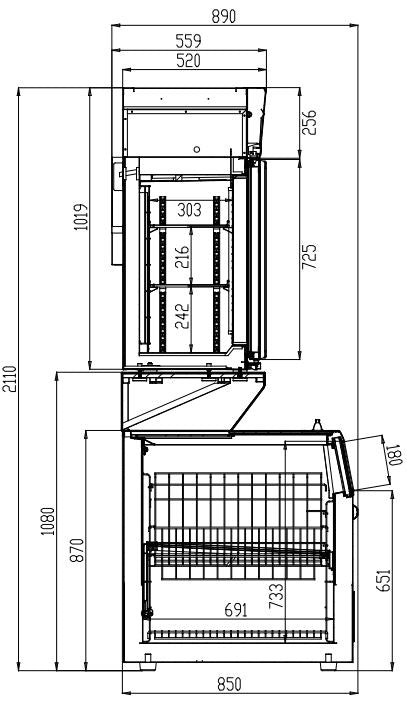 COMBISTEEL WALL-MOUNTED FREEZER WHITE 3 GLASS DOORS