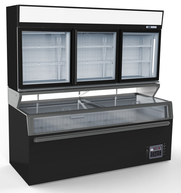 COMBISTEEL WALL-MOUNTED FREEZER BLACK 3 GLASS DOORS