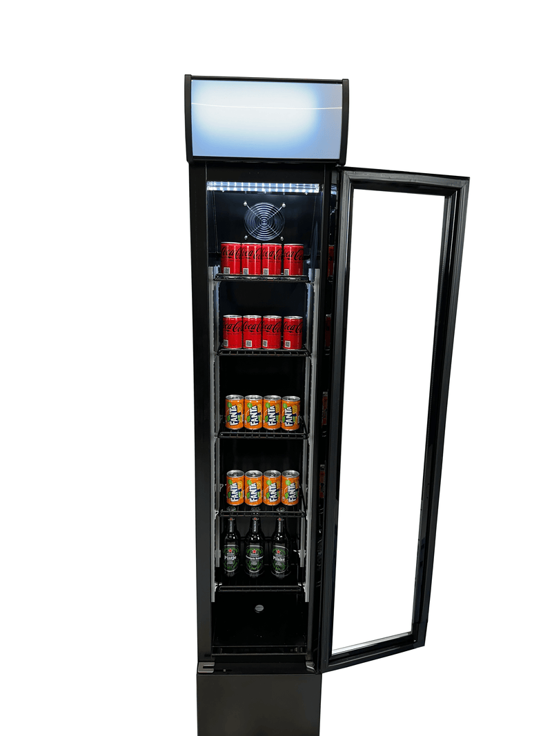 RÉFRIGÉRATEUR COMBISTEEL PORTE EN VERRE ÉTROITE NOIRE 