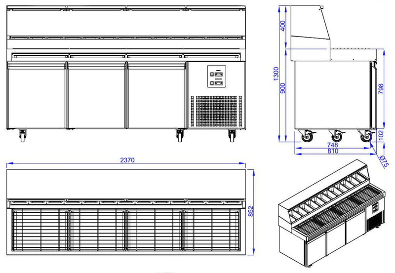 COMBISTEEL PIZZA TABLE 3 DOORS 13x 1/3GN CONTAINERS 