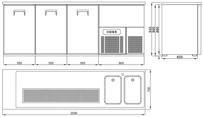 COMBISTEEL BEER COUNTER 3 DOORS 2R 